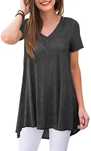 POPYOUNG Women's long Tunic Tops to Wear with Leggings Summer Short Sleeve Loose Fit Dressy Shirts M-5XL - 1