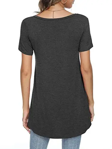 POPYOUNG Women's long Tunic Tops to Wear with Leggings Summer Short Sleeve Loose Fit Dressy Shirts M-5XL - 4