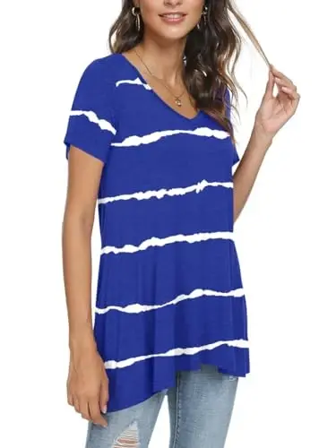 POPYOUNG Women's long Tunic Tops to Wear with Leggings Summer Short Sleeve Loose Fit Dressy Shirts M-5XL - 2