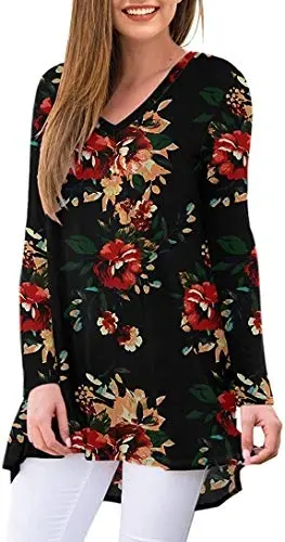POPYOUNG Women's Long Sleeve Tunic Tops Fall Shirts to Wear with Leggings Loose Fit Dressy V-Neck Blouse M-5XL - 2