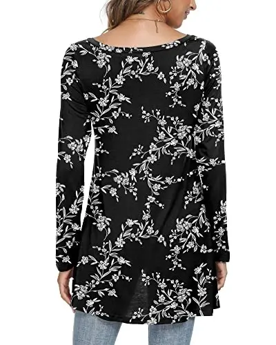 POPYOUNG Women's Long Sleeve Tunic Tops Fall Shirts to Wear with Leggings Loose Fit Dressy V-Neck Blouse M-5XL - 4