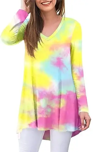 POPYOUNG Women's Long Sleeve Tunic Tops Fall Shirts to Wear with Leggings Loose Fit Dressy V-Neck Blouse M-5XL 
