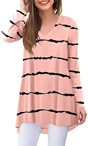 POPYOUNG Women's Long Sleeve Tunic Tops Fall Shirts to Wear with Leggings Loose Fit Dressy V-Neck Blouse M-5XL 