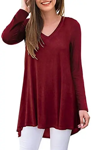 POPYOUNG Women's Long Sleeve Tunic Tops Fall Shirts to Wear with Leggings Loose Fit Dressy V-Neck Blouse M-5XL 