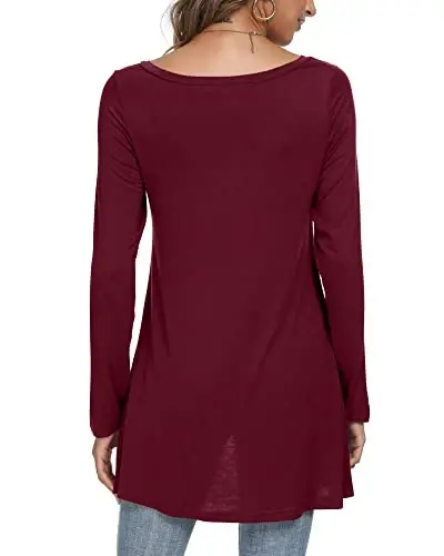 POPYOUNG Women's Long Sleeve Tunic Tops Fall Shirts to Wear with Leggings Loose Fit Dressy V-Neck Blouse M-5XL - 4