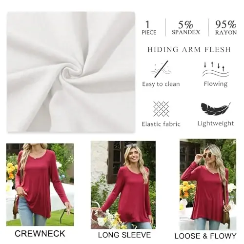 POPYOUNG Women's Long Sleeve Tunic Tops Fall Shirts to Wear with Leggings Loose Fit Dressy V-Neck Blouse M-5XL - 4
