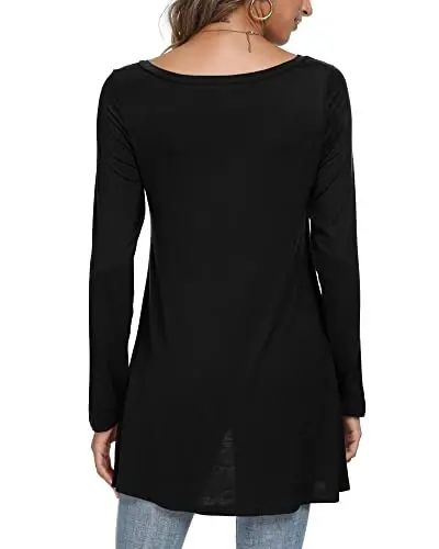 POPYOUNG Women's Long Sleeve Tunic Tops Fall Shirts to Wear with Leggings Loose Fit Dressy V-Neck Blouse M-5XL - 4