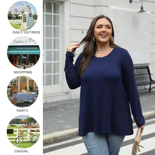 POPYOUNG Women's Long Sleeve Tunic Tops Fall Shirts to Wear with Leggings Loose Fit Dressy V-Neck Blouse M-5XL - 5