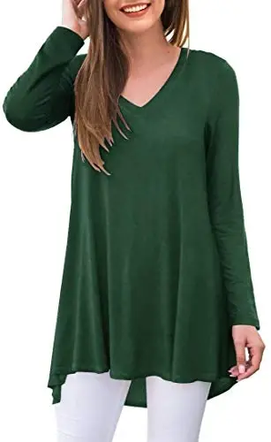 POPYOUNG Kadın Uzun Kollu Tunik Üstler Taytla Giyilen Sonbahar Gömlekleri Bol Kesim Şık V Yaka Bluz M-5XL - 1