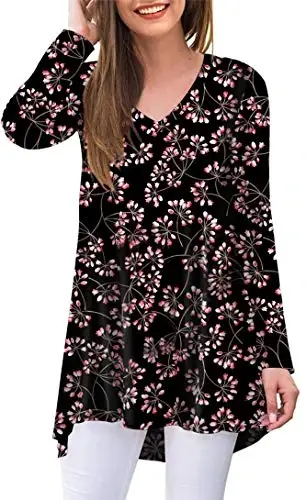 POPYOUNG Women's Long Sleeve Tunic Tops Fall Shirts to Wear with Leggings Loose Fit Dressy V-Neck Blouse M-5XL 