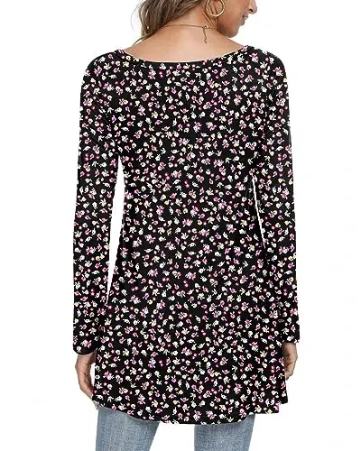 POPYOUNG Women's Long Sleeve Tunic Tops Fall Shirts to Wear with Leggings Loose Fit Dressy V-Neck Blouse M-5XL - 3