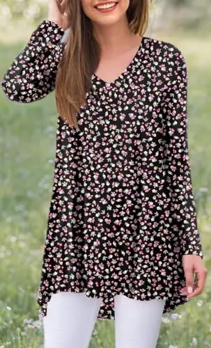 POPYOUNG Women's Long Sleeve Tunic Tops Fall Shirts to Wear with Leggings Loose Fit Dressy V-Neck Blouse M-5XL - 6