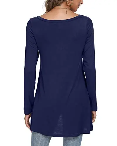 POPYOUNG Women's Long Sleeve Tunic Tops Fall Shirts to Wear with Leggings Loose Fit Dressy V-Neck Blouse M-5XL - 4