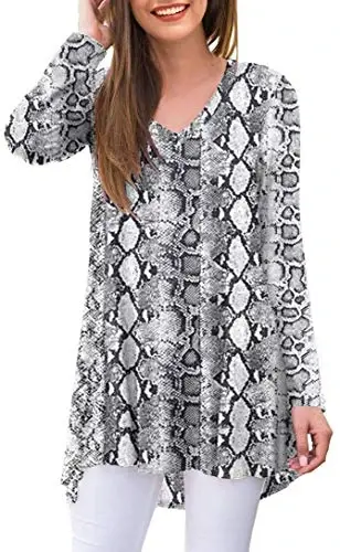 POPYOUNG Women's Long Sleeve Tunic Tops Fall Shirts to Wear with Leggings Loose Fit Dressy V-Neck Blouse M-5XL 
