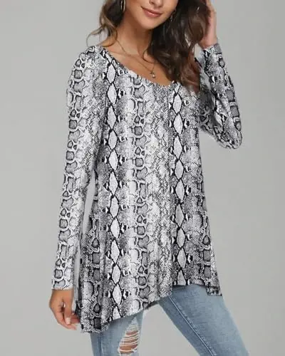POPYOUNG Women's Long Sleeve Tunic Tops Fall Shirts to Wear with Leggings Loose Fit Dressy V-Neck Blouse M-5XL - 6