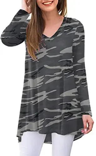 POPYOUNG Women's Long Sleeve Tunic Tops Fall Shirts to Wear with Leggings Loose Fit Dressy V-Neck Blouse M-5XL 