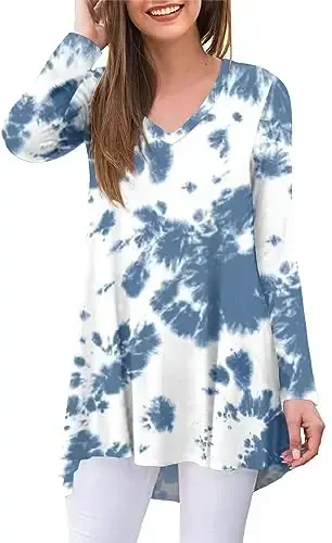 POPYOUNG Women's Long Sleeve Tunic Tops Fall Shirts to Wear with Leggings Loose Fit Dressy V-Neck Blouse M-5XL - 1