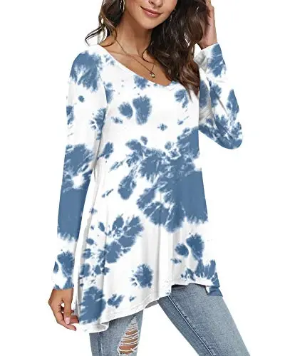 POPYOUNG Women's Long Sleeve Tunic Tops Fall Shirts to Wear with Leggings Loose Fit Dressy V-Neck Blouse M-5XL - 9