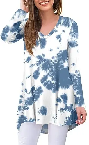 POPYOUNG Women's Long Sleeve Tunic Tops Fall Shirts to Wear with Leggings Loose Fit Dressy V-Neck Blouse M-5XL 