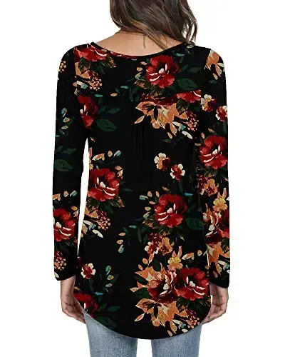 POPYOUNG Women's Long Sleeves Tunic Tops to Wear with Leggings Loose Fit Dressy Empire Waist Fall Tops - 2