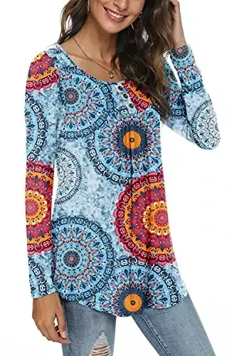 POPYOUNG Women's Long Sleeves Tunic Tops to Wear with Leggings Loose Fit Dressy Empire Waist Fall Tops - 1