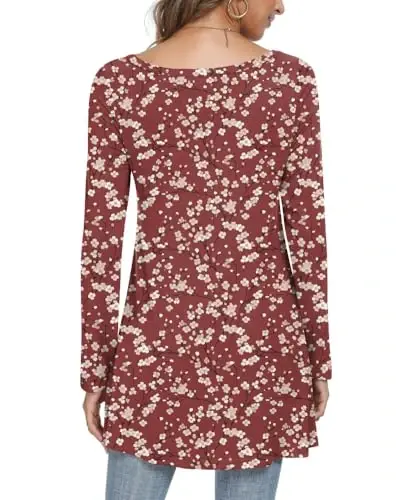 POPYOUNG Women's Long Sleeve Tunic Tops Fall Shirts to Wear with Leggings Loose Fit Dressy V-Neck Blouse M-5XL - 3