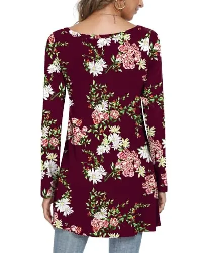 POPYOUNG Women's Long Sleeve Tunic Tops Fall Shirts to Wear with Leggings Loose Fit Dressy V-Neck Blouse M-5XL - 9