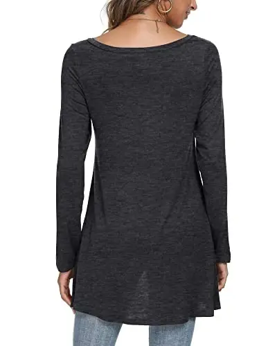 POPYOUNG Women's Long Sleeve Tunic Tops Fall Shirts to Wear with Leggings Loose Fit Dressy V-Neck Blouse M-5XL - 3