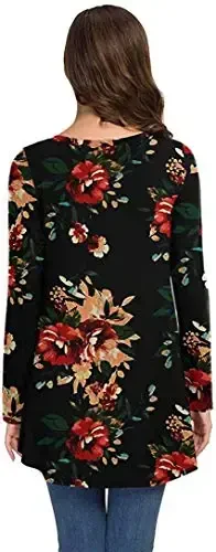 POPYOUNG Women's Long Sleeve Tunic Tops Fall Shirts to Wear with Leggings Loose Fit Dressy V-Neck Blouse M-5XL - 3