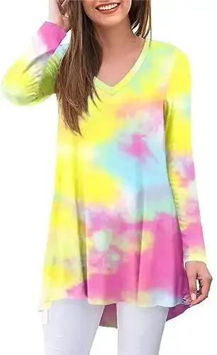 POPYOUNG Women's Long Sleeve Tunic Tops Fall Shirts to Wear with Leggings Loose Fit Dressy V-Neck Blouse M-5XL - 1