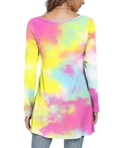 POPYOUNG Women's Long Sleeve Tunic Tops Fall Shirts to Wear with Leggings Loose Fit Dressy V-Neck Blouse M-5XL - 3