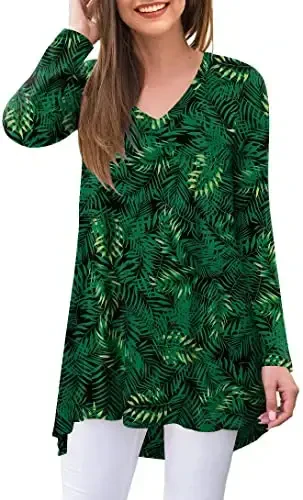 POPYOUNG Women's Long Sleeve Tunic Tops Fall Shirts to Wear with Leggings Loose Fit Dressy V-Neck Blouse M-5XL 