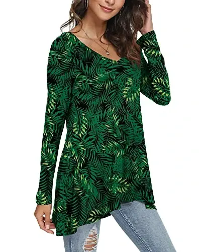 POPYOUNG Women's Long Sleeve Tunic Tops Fall Shirts to Wear with Leggings Loose Fit Dressy V-Neck Blouse M-5XL - 7