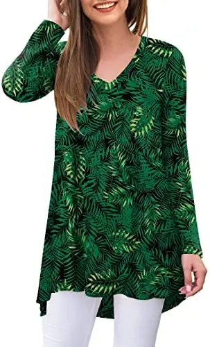 POPYOUNG Women's Long Sleeve Tunic Tops Fall Shirts to Wear with Leggings Loose Fit Dressy V-Neck Blouse M-5XL 