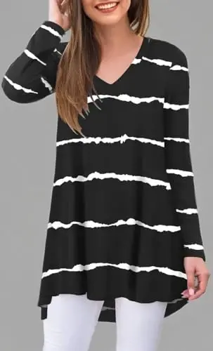 POPYOUNG Women's Long Sleeve Tunic Tops Fall Shirts to Wear with Leggings Loose Fit Dressy V-Neck Blouse M-5XL - 12