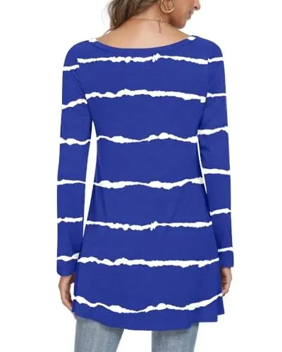 POPYOUNG Kadın Uzun Kollu Tunik Üstler Taytlarla Giyilecek Sonbahar Gömlekleri Bol Kesim Şık V Yaka Bluz M-5XL - 4