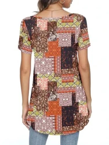 POPYOUNG Women's long Tunic Tops to Wear with Leggings Summer Short Sleeve Loose Fit Dressy Shirts M-5XL - 3
