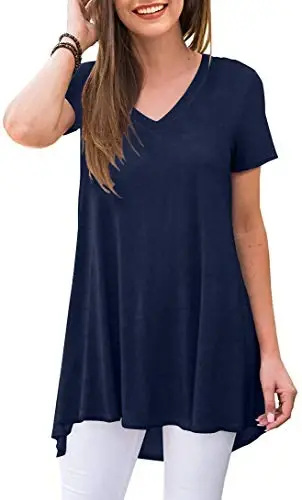 POPYOUNG Women's Long Tunic Tops to Wear with Leggings Summer Short Sleeve Loose Fit Dressy Shirts M-5XL 
