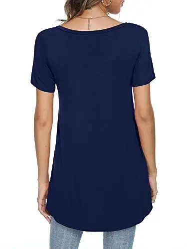POPYOUNG Women's long Tunic Tops to Wear with Leggings Summer Short Sleeve Loose Fit Dressy Shirts M-5XL - 3