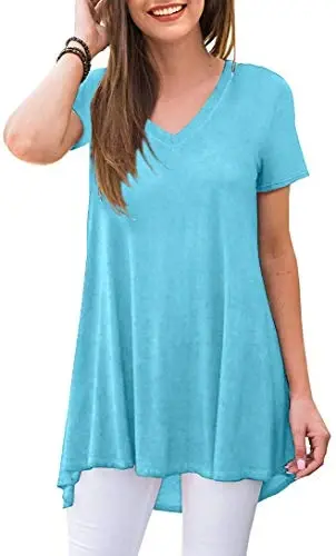 POPYOUNG Women's Long Tunic Tops to Wear with Leggings Summer Short Sleeve Loose Fit Dressy Shirts M-5XL - 1