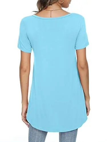 POPYOUNG Women's Long Tunic Tops to Wear with Leggings Summer Short Sleeve Loose Fit Dressy Shirts M-5XL - 3