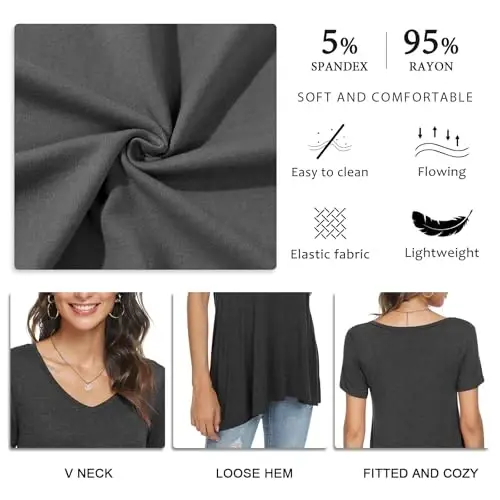 POPYOUNG Women's Long Tunic Tops to Wear with Leggings Summer Short Sleeve Loose Fit Dressy Shirts M-5XL - 2