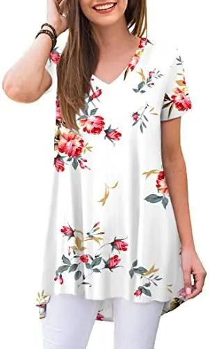 POPYOUNG Women's long Tunic Tops to Wear with Leggings Summer Short Sleeve Loose Fit Dressy Shirts M-5XL 