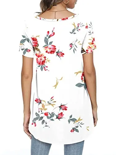POPYOUNG Women's long Tunic Tops to Wear with Leggings Summer Short Sleeve Loose Fit Dressy Shirts M-5XL - 4