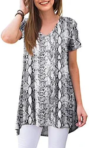 POPYOUNG Women's long Tunic Tops to Wear with Leggings Summer Short Sleeve Loose Fit Dressy Shirts M-5XL 