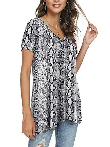 POPYOUNG Women's long Tunic Tops to Wear with Leggings Summer Short Sleeve Loose Fit Dressy Shirts M-5XL - 2
