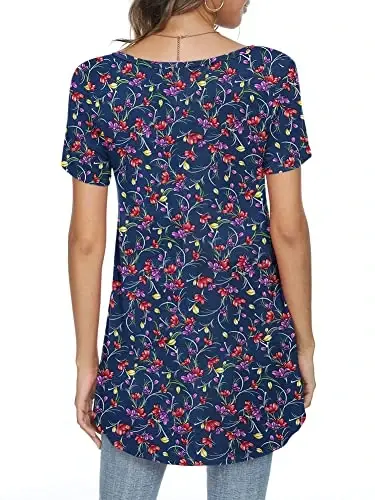 POPYOUNG Women's long Tunic Tops to Wear with Leggings Summer Short Sleeve Loose Fit Dressy Shirts M-5XL - 4