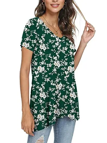 POPYOUNG Women's long Tunic Tops to Wear with Leggings Summer Short Sleeve Loose Fit Dressy Shirts M-5XL - POPYOUNG (1)