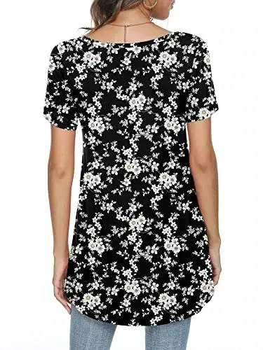 POPYOUNG Women's long Tunic Tops to Wear with Leggings Summer Short Sleeve Loose Fit Dressy Shirts M-5XL - 4