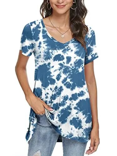 POPYOUNG Women Tunic Top Wear with Leggings Loose Fit Casual Shirts | Extra Long Outfits | Flowy Dressy | Country Concert | Fall Summer Vacation | Short Sleeve | V neck - 3